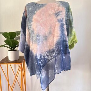 Vintage Italian Linen Silk Assymetrical Tiedye boho Fairycore baggy fit top Sz L